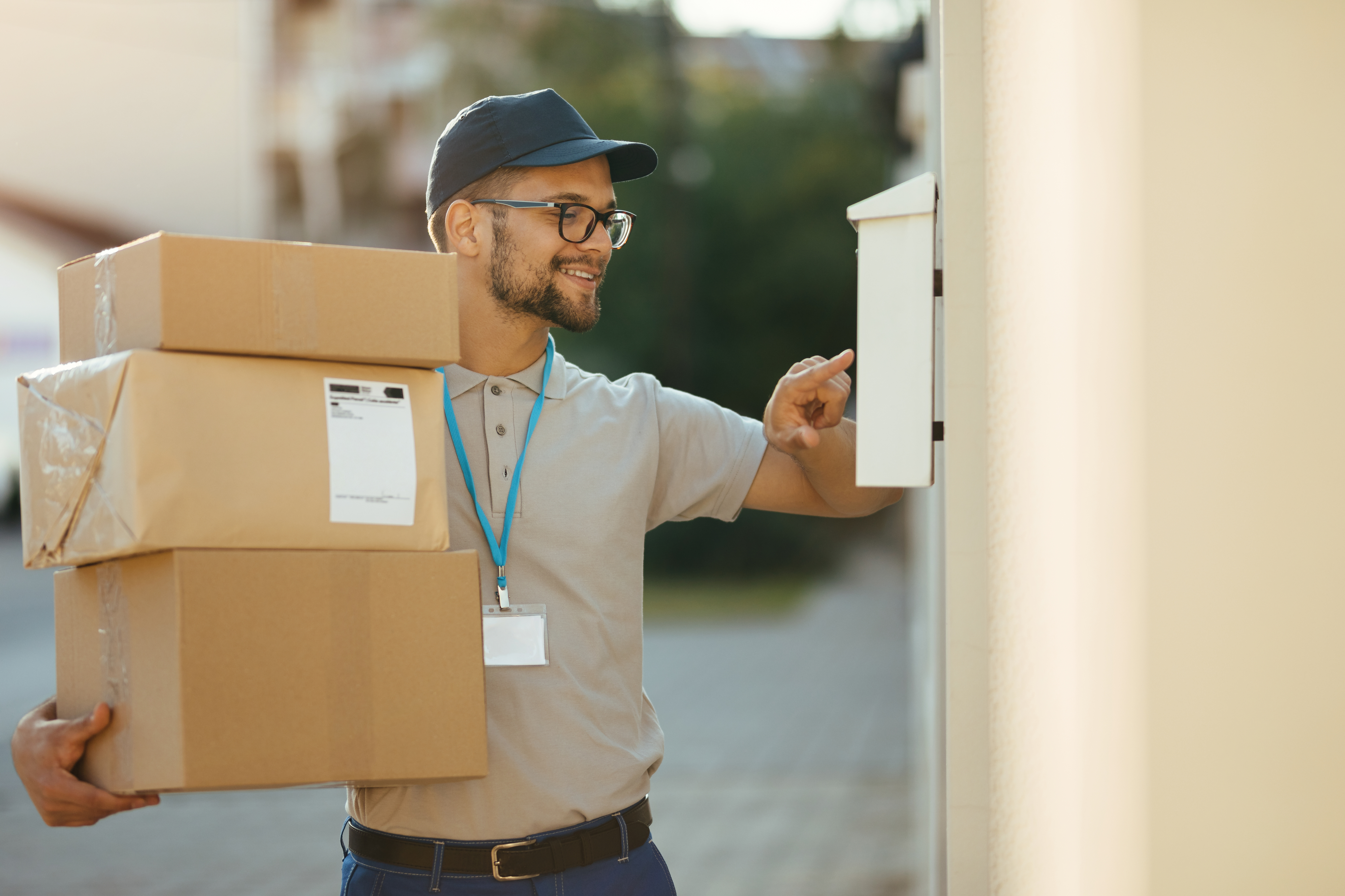 Professional courier delivering packages with care